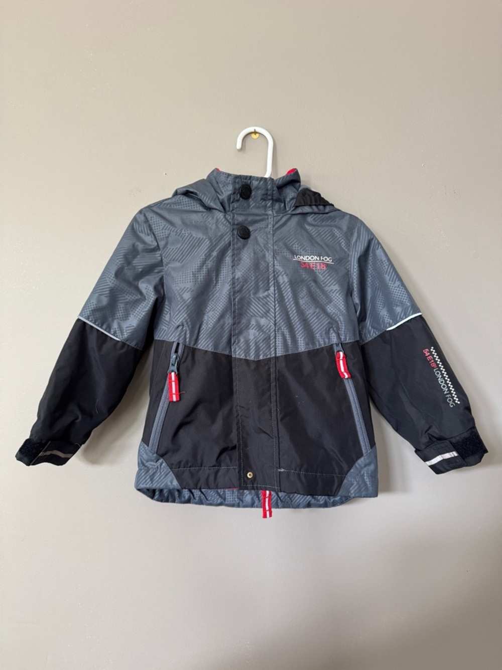 London Fog Kids Gray & Black Rain Jacket with Red Accents